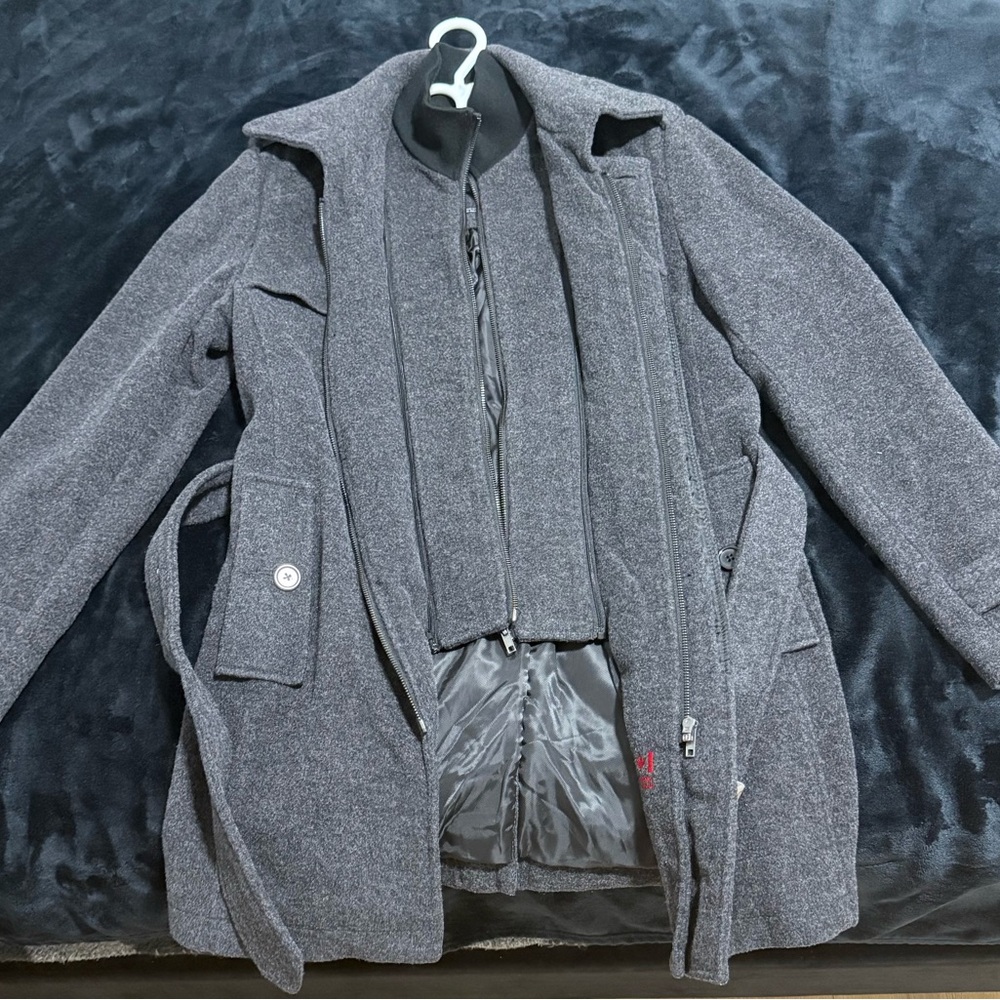 Men’s Gray Wool Blend Coat with Belt